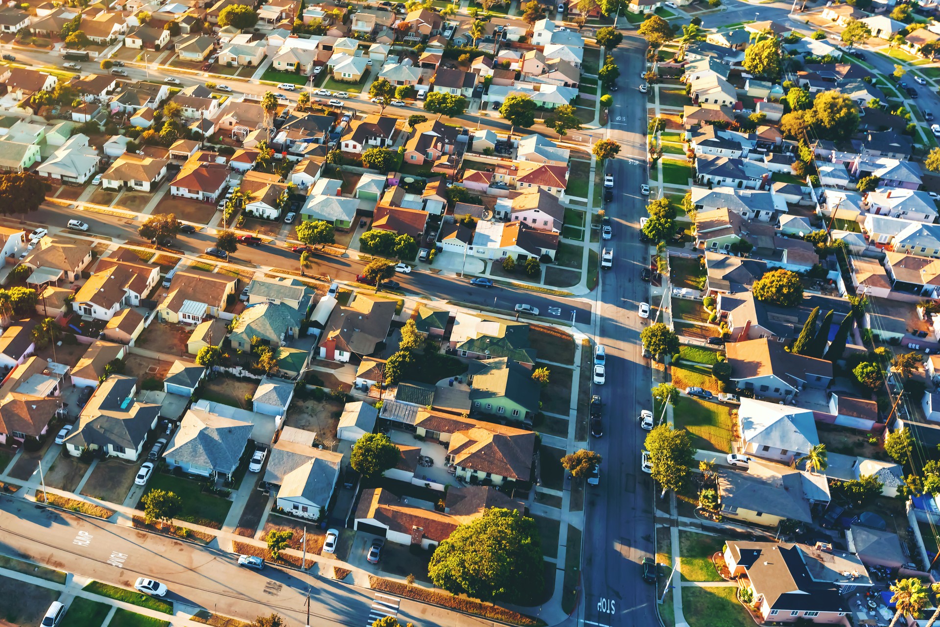 Aerial view of of a residential neighborhood in LA