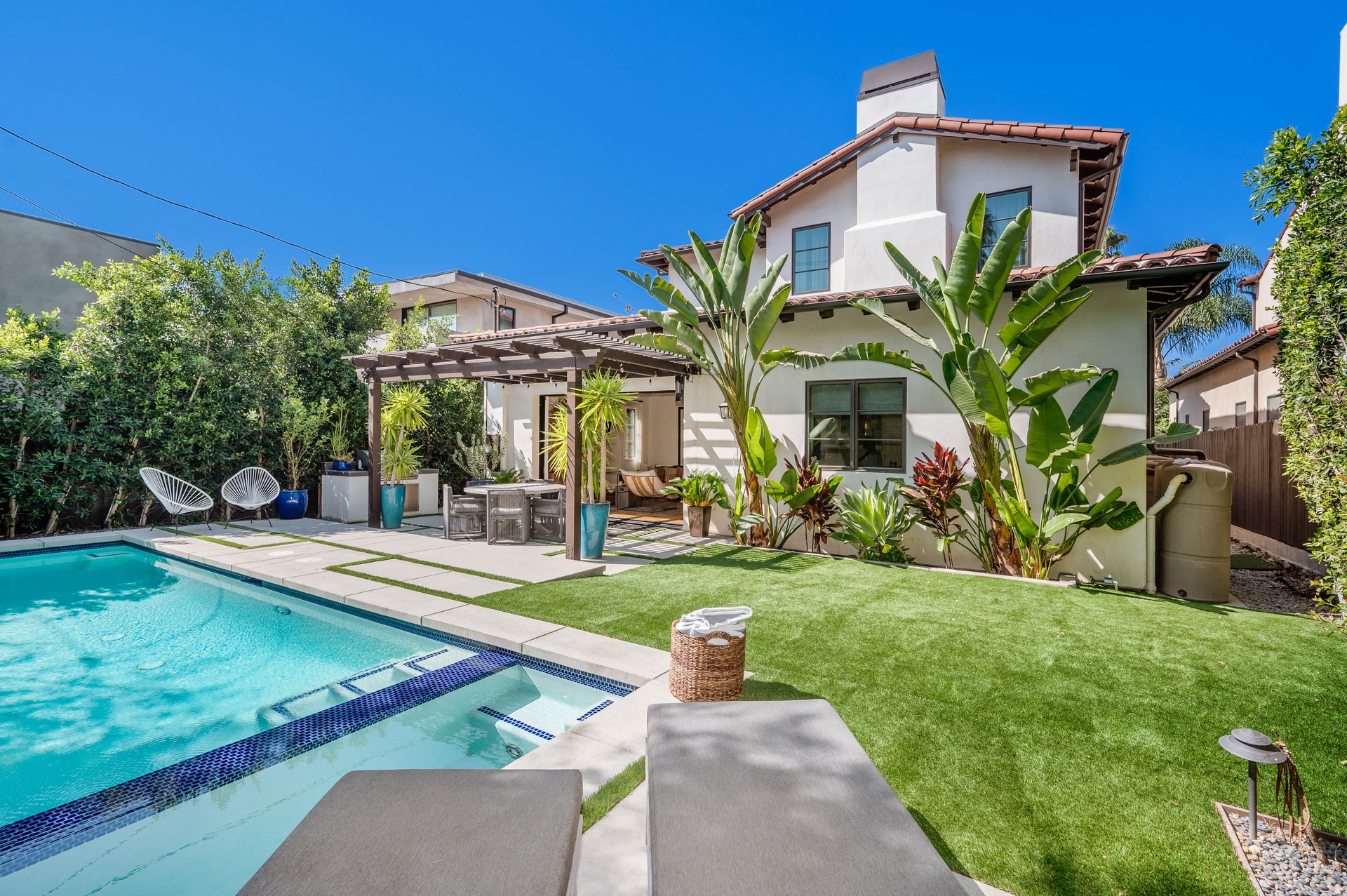 Exterior shot of a luxury Spanish-style home in Hollywood, California.