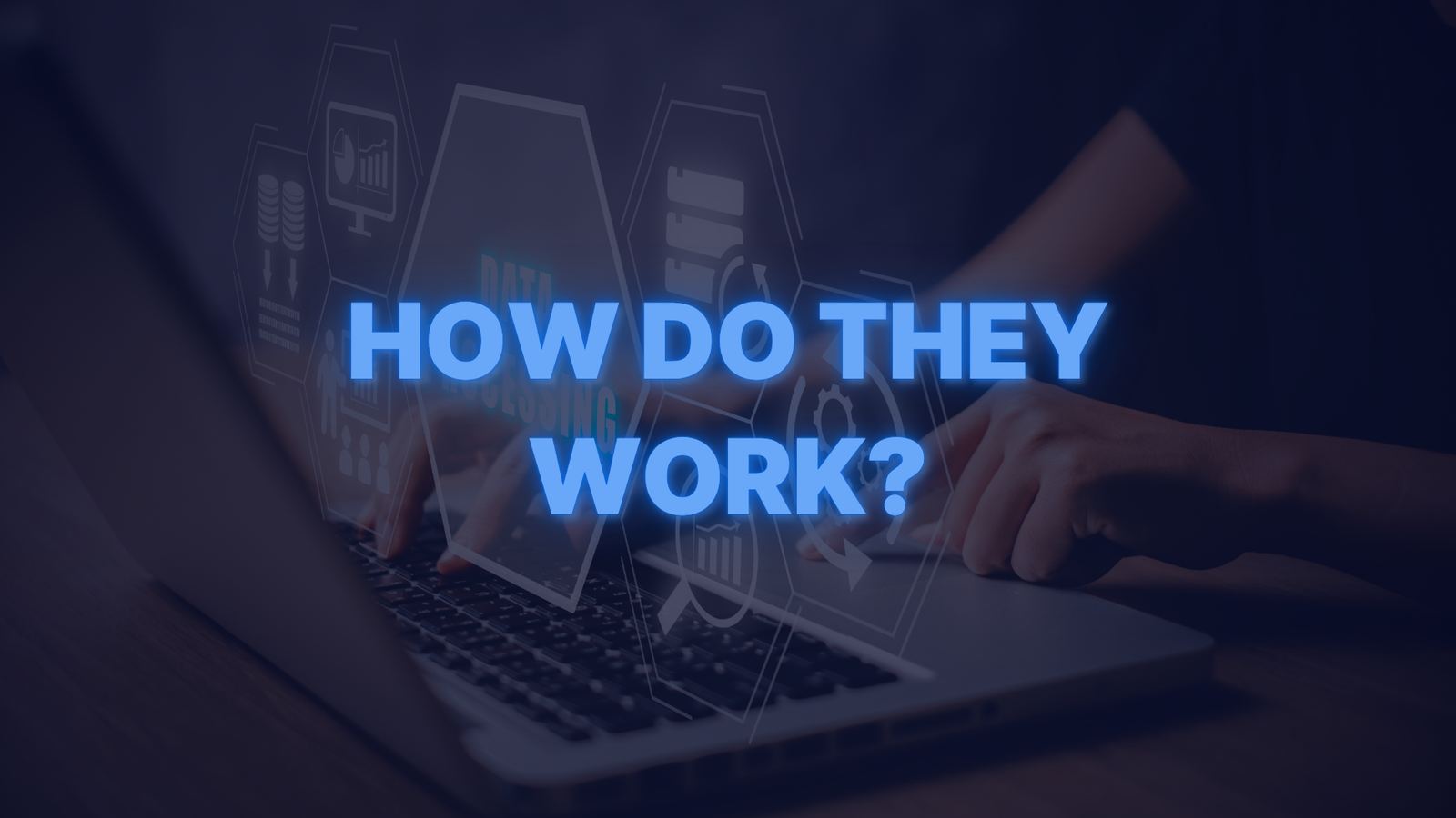 Hands typing on a laptop with data processing graphics symbolizing how conventional home loans work.