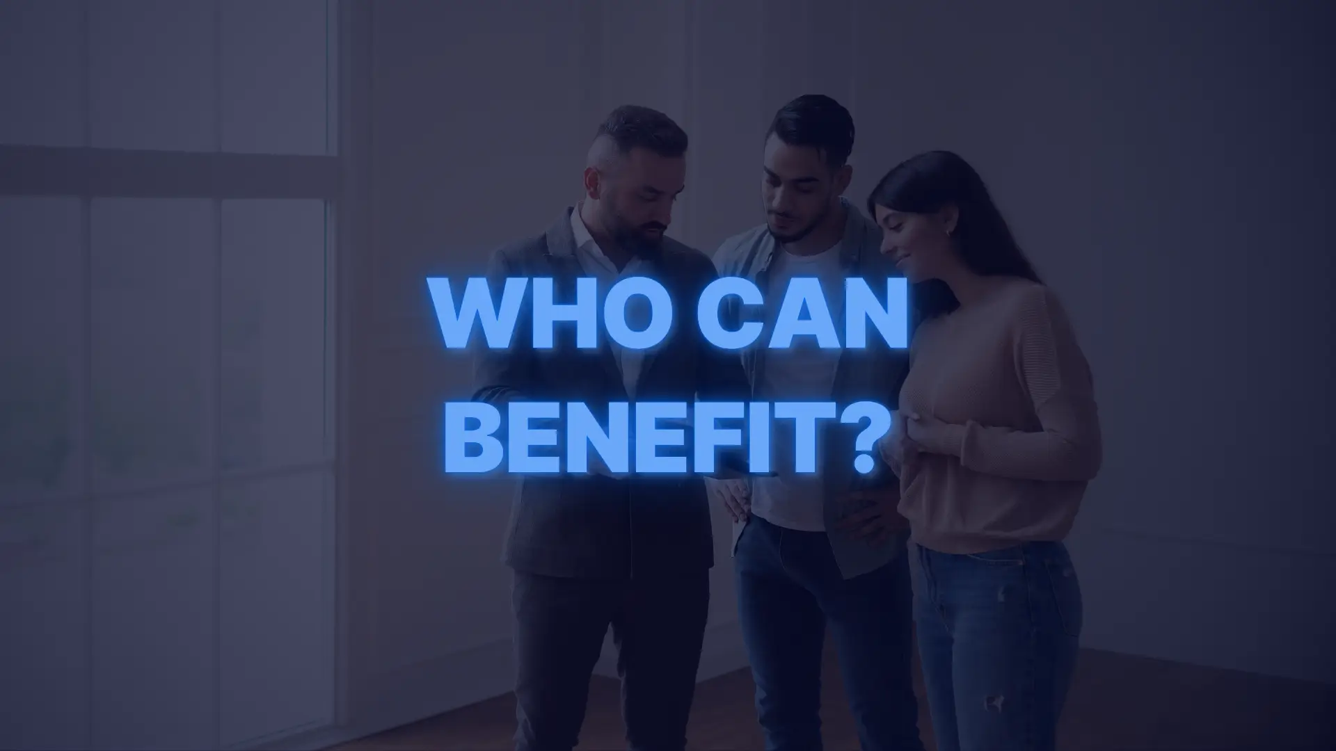 Homebuyers reviewing information with a real estate professional alongside text about who can benefit from non-QM loans.