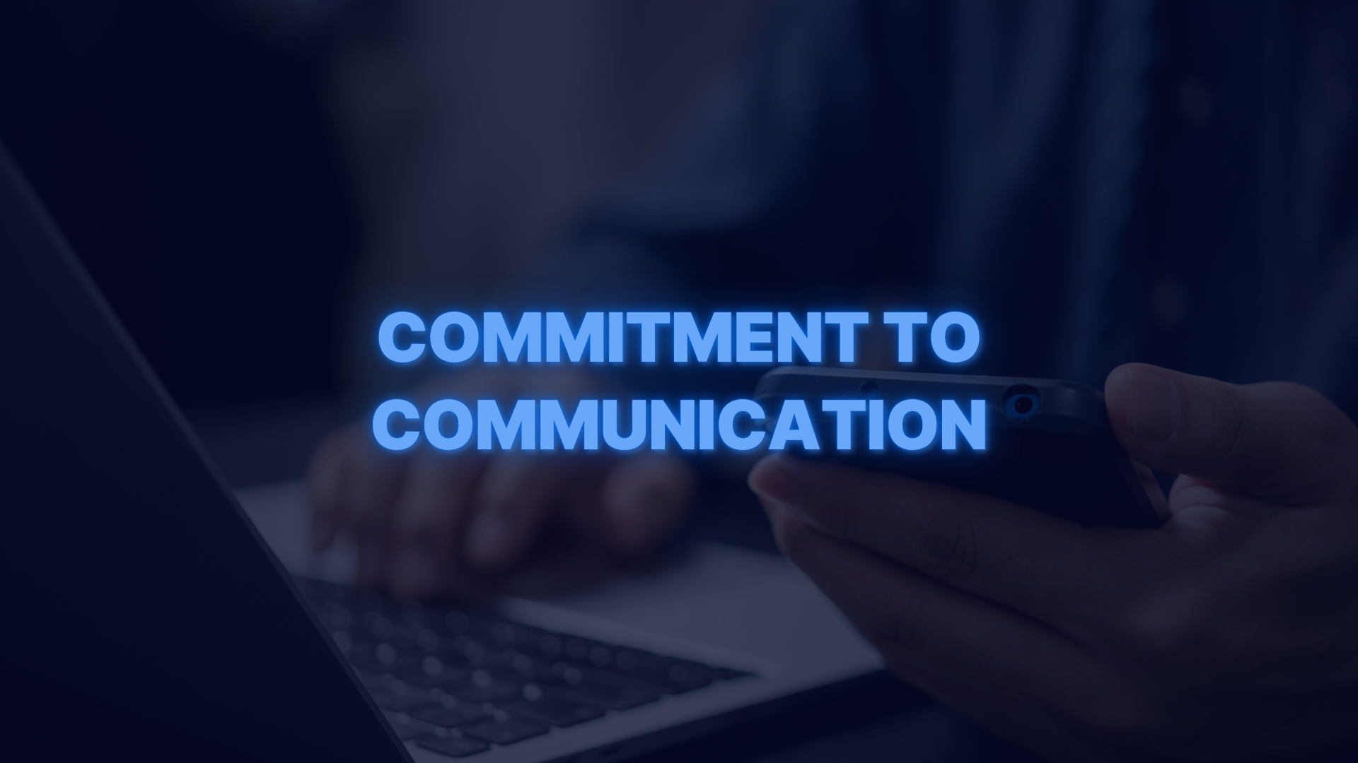 Professional typing on laptop and using smartphone with text emphasizing commitment to client communication in mortgage process.