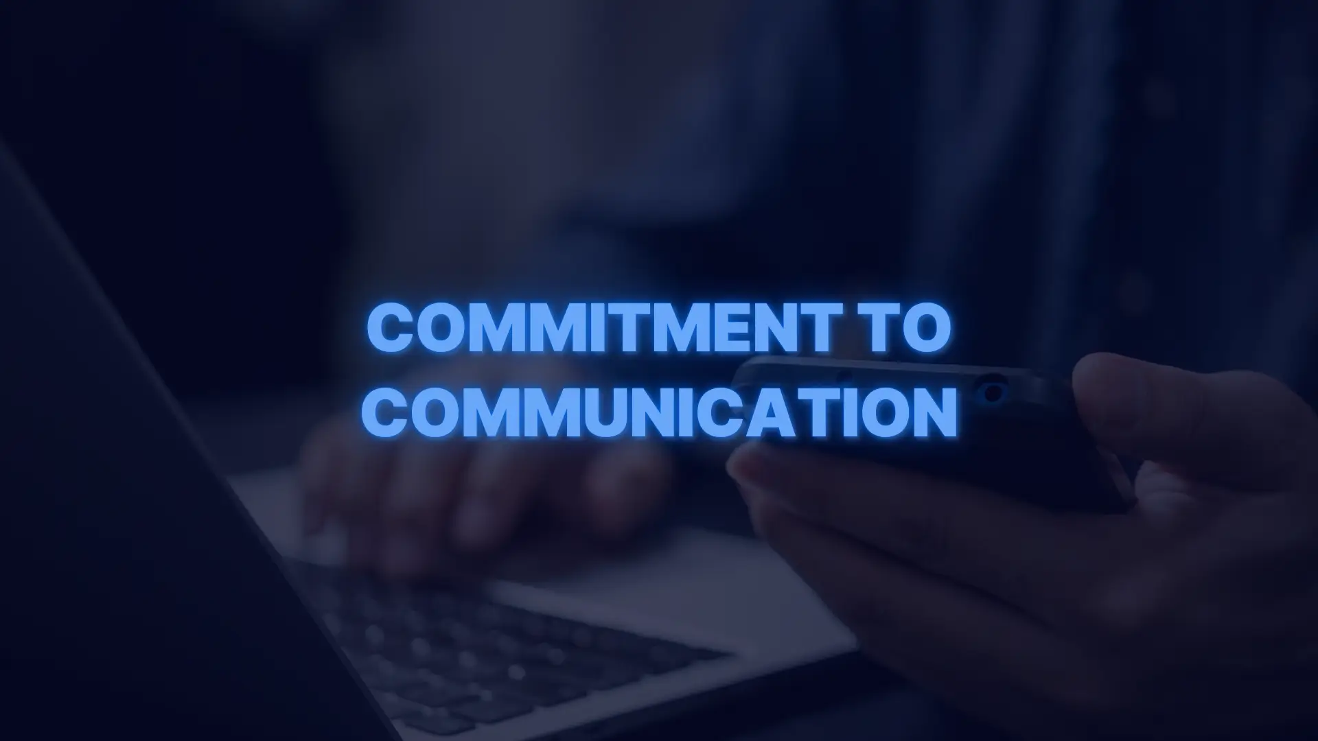 Professional typing on laptop and using smartphone with text emphasizing commitment to client communication in mortgage process.